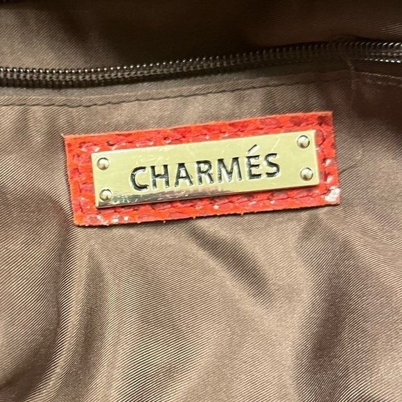 Charmes’ Red Leather Snakeskin Slouch Hobo Shoulder Bag Brown Strap - Picture 7 of 12